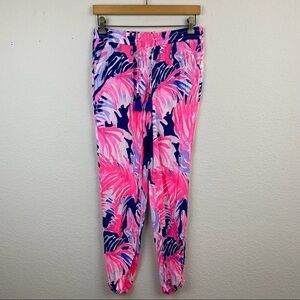 LILLY PULITZER Hot Pink Blue Palm XS Piper Jogger Pants Tassel Drawstring